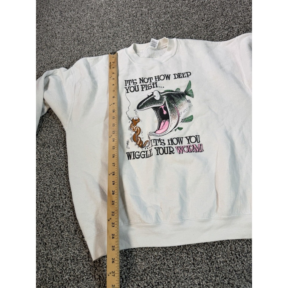Vintage 90s Fishing Comedy Sweatshirt Men's Size XL White - Picture 7 of 8